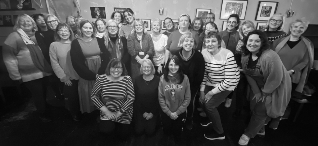 Black and white image of WI members in Cliffs Margate, it is slightly out of focus
